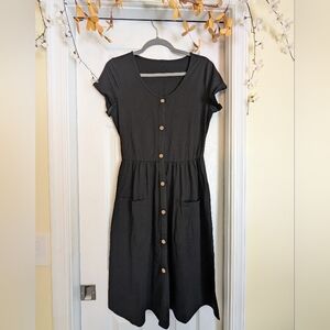 Chic Black Button-Front Midi Dress